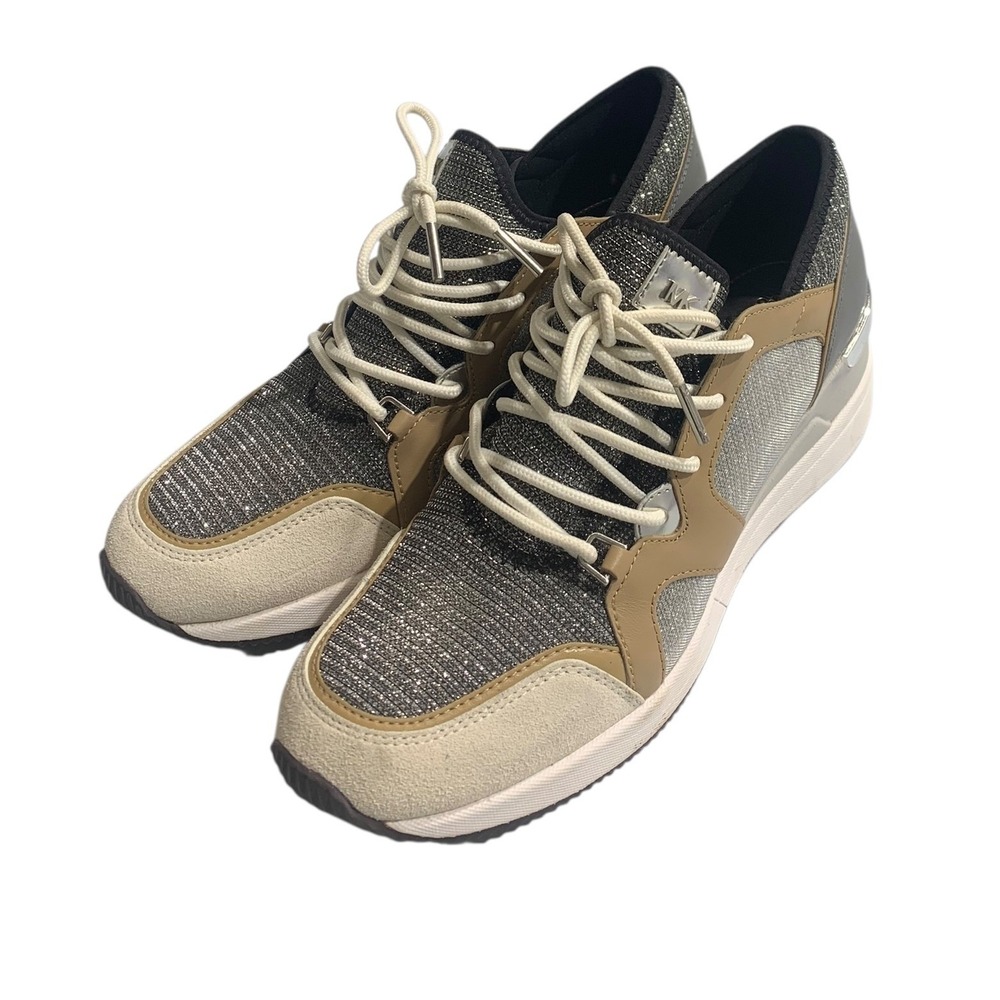 Michael Kors Women's Liv Trainer Glitter Chain Sneakers Anthracite Size 8.5M